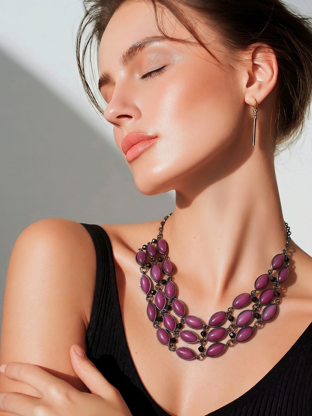 New York & Company  statement bib necklace Purple